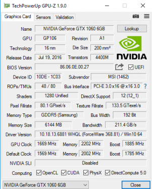 Analisis Boost Clock NVIDIA GeForce GTX 1060: Founders Edition, Zotac AMP! Edition, dan MSI Gaming X 3 MSI_1060