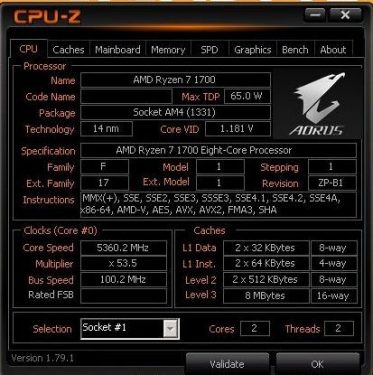 Hands-on & Extreme OC : Gigabyte AORUS AX370-Gaming K7 5 3_CPU-Z 5360 2c2t