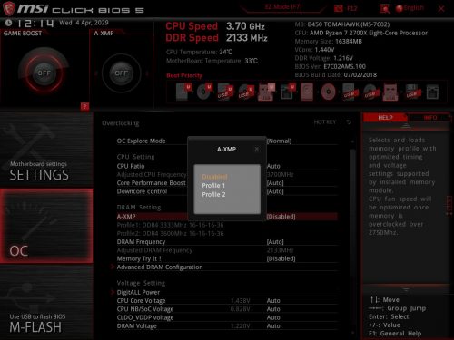 Overclocking Review: MSI B450 TOMAHAWK 5 BIOS MSI SnapShot 03